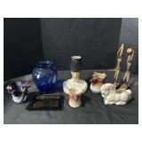 Blown Glass Vase, Ceramic Planters, Carved Figures