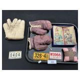 Baseball & Boxing Gloves, Licence Plates, Box.