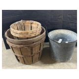 4 Produce Baskets & 1 Metal Adv Pail.