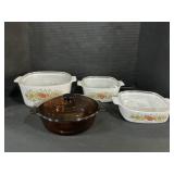 3 Corningware Glass Containers & 1 Anchor Hocking