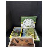 John Deere Barbie, Clock, Oven Mitts, Tray.