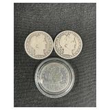 3 90% Silver Barber Half Dollars.