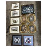 11 Vintage Framed Folk Art Prints.
