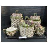 Ceramic Basket Weave Canister Set & Creamer &