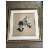 Vintage Equestrian Portrait w/ Gold Gilt Frame.