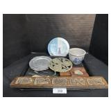 Stoneware Planter, Collectors Plates, Wooden Wall