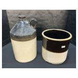 Pair Of Two Tone Stoneware Jug & Crock.