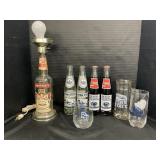 Smirnoff Lamp, Penn State Glasses & Coke Bottles.