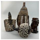 3 Antique African Cowrie Shell Adorned Items.