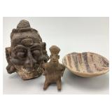 Majapahit Head, Jalisco Figure, Pottery Bowl.