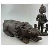 Mexican Slit Drum & African Luba Mboko Figure.