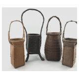 4 Antique Japanese Bamboo Ikebana Flower Baskets.