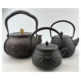 3 Japanese Cast Iron Tetsubin Kettles.