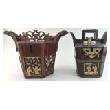 Antique Chinese Wooden Teapot Caddy Carriers.
