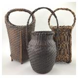 3 Vintage Japanese Ikebana Bamboo Baskets.
