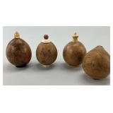 3 Chinese Etched Gourd Snuff Bottles &  Rattle.