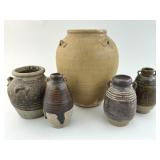 5 Antique Asian Glazed Stoneware Jars.