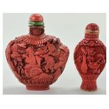 2 Antique Chinese Carved Cinnabar Snuff Bottles.