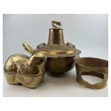 Chinese Brass Hot Pot & Rabbit Betel Box.