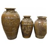 3 Antique Chinese Brown Glazed Martaban Jars.