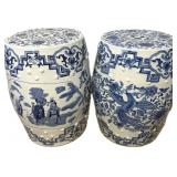 2 Chinese Blue & White Porcelain Garden Stools.