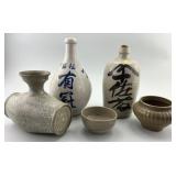 Vintage Sake Bottles & Warmer, Celadon Jar & Bowl.