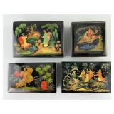 4 Vintage Russian Painted Lacquer Boxes.