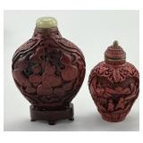 2 Antique Chinese Carved Cinnabar Snuff Bottles.