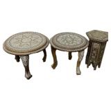 3 Vintage Anglo-Indian Bone Inlaid Stands.