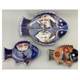 3 Antique Japanese Imari Fish Form Plates.