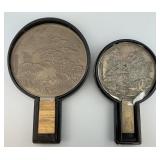 2 Japanese Bronze E-kagami Hand Mirrors.