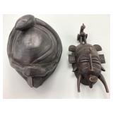 Carved Wood Helmet & Senufo Kpelie Tribal Mask.