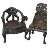 2 Chinese Ornately Carved Rosewood Chairs.