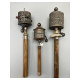 3 Tibetan Buddhist Handheld Prayer Wheels.
