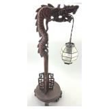 Chinese Hand Carved Mahogany Dragon Lamp.