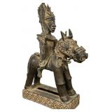 Vintage Benin-Style Bronze Warrior on Horseback.