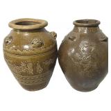 2 Antique Chinese Brown Glazed Martaban Jars.