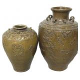 2 Antique Chinese Brown Glazed Martaban Jars.