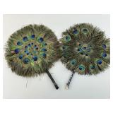 2 Vintage Peacock Feather Hand Fans.