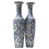 Pair of Monumental Chinese Mingping Temple Vases.