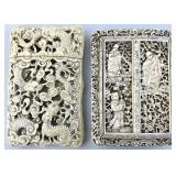 2 Chinese Canton Carved Bone Card Cases.