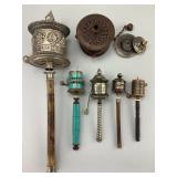 Various Vintage Tibetan Handheld Prayer Wheels.