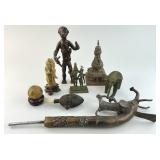 Various Asian Metal, Soapstone, Gourd Artifacts.