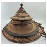 West African Fulani Leather and Plant Fiber Hats.