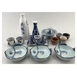 Blue & White Porcelain, Fish Bowls, Sake Bottle.