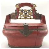 Antique Chinese Red Lacquer Wedding Box.