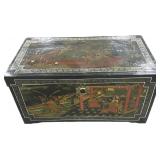 Antique Chinese Hand-Painted Lacquered Trunk.