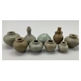 9 Chinese Terracotta Celadon Glazed Pots & Vases.
