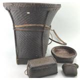 4 Antique/Vintage Hand-Woven Rattan Baskets.