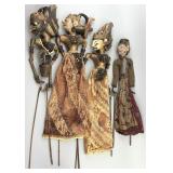 4 Vintage Indonesian Wayang Golek Rod Puppets.